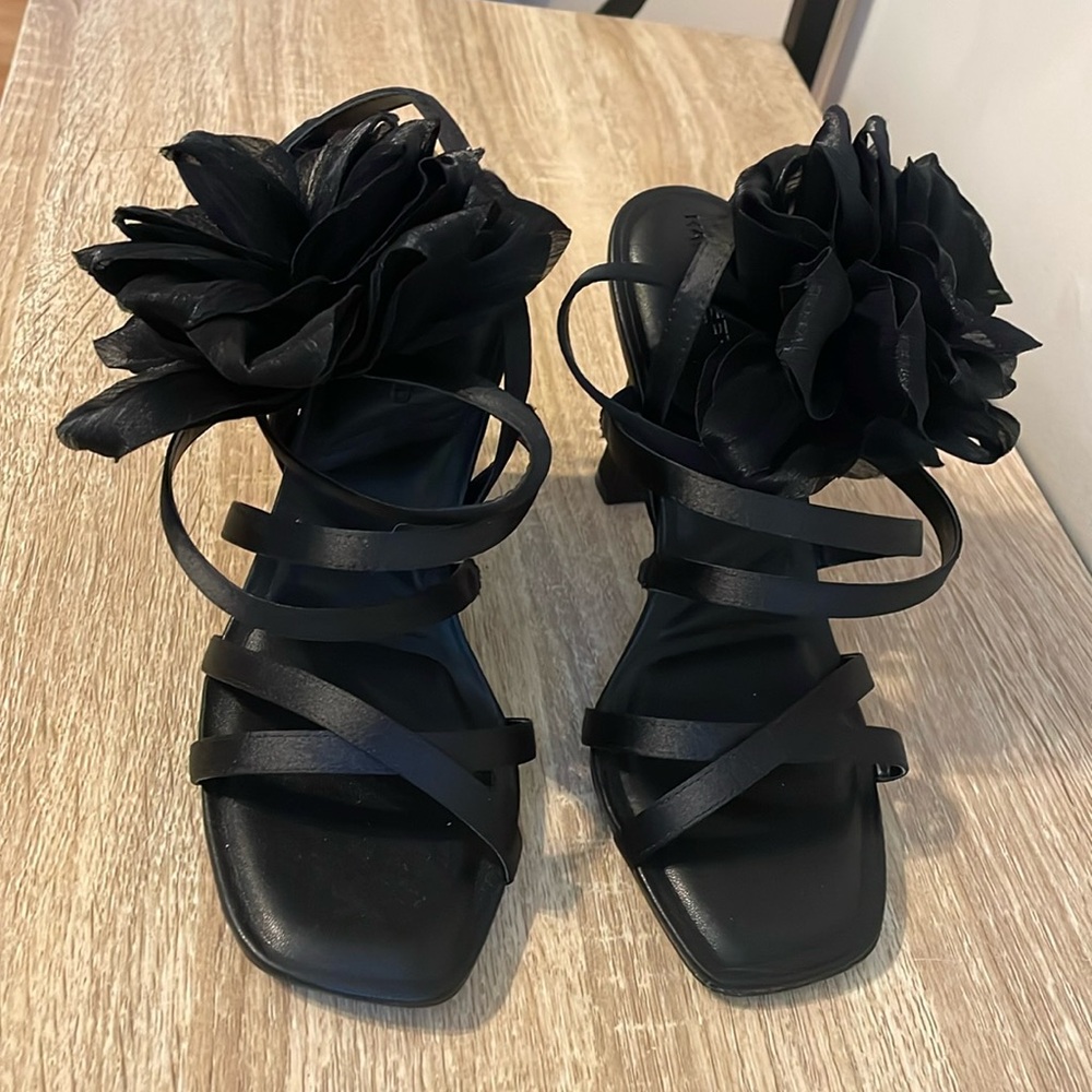 Karl Lagerfeld Black “Caela” Dressy Shoe with Flower Details
